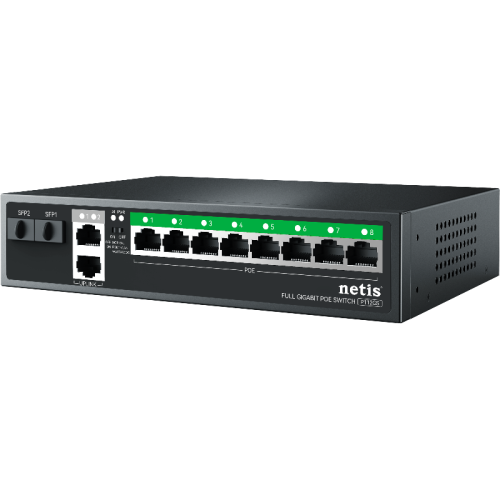 Коммутатор Netis P112GS (L2) 10x1Гбит/с 2SFP 8PoE 120W неуправляемый