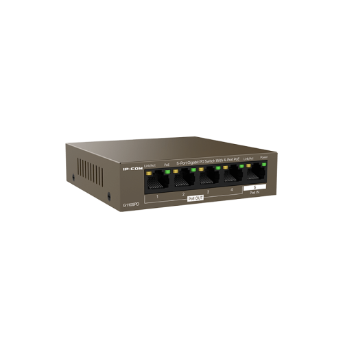 IP-COM G1105PD Коммутатор неуправляемый PoE, 5 портов, 5x1 Гбит/с, PoE 4х15,4 Вт (до 30Вт), настольный