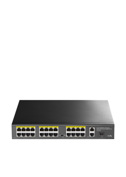 Коммутатор/ 24-Port 10/100M PSE RJ-45 +2 Gigabit RJ- 45 +1SFP Port with 24 POE Ports Switch with Built-in power supply, support 16-port IEEE 802.3at PoE+ Injector, Rack-mountable Steel case, 300W Internal