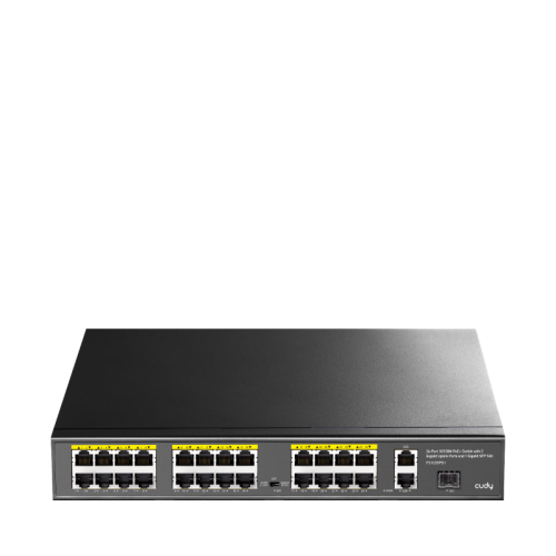 Коммутатор/ 24-Port 10/100M PSE RJ-45 +2 Gigabit RJ- 45 +1SFP Port with 24 POE Ports Switch with Built-in power supply, support 16-port IEEE 802.3at PoE+ Injector, Rack-mountable Steel case, 300W Internal