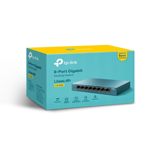 8 ports Giga Unmanagement switch, 8 10/100/1000Mbps RJ-45 ports, metal shell, desktop and wall mountable, plug and play, support 802.1p QoS, power saving