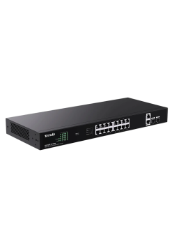 Коммутатор/ Tenda TEG1120P-16-250W Коммутатор неуправляемый PoE, 18 портов, 18x1 Гбит/с, PoE 16х30 Вт (до 250Вт),  SFP 2x1 Гбит/с, установка в стойку