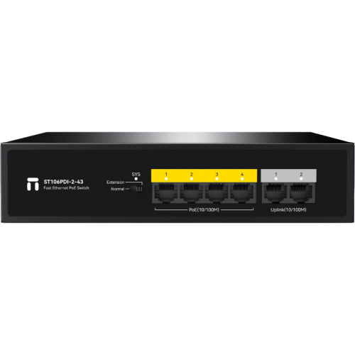Коммутатор Netis ST106PDI-2-43 (L2) 6x100Мбит/с 4PoE 43W неуправляемый