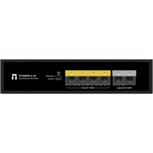 Коммутатор Netis ST106PDI-2-43 (L2) 6x100Мбит/с 4PoE 43W неуправляемый