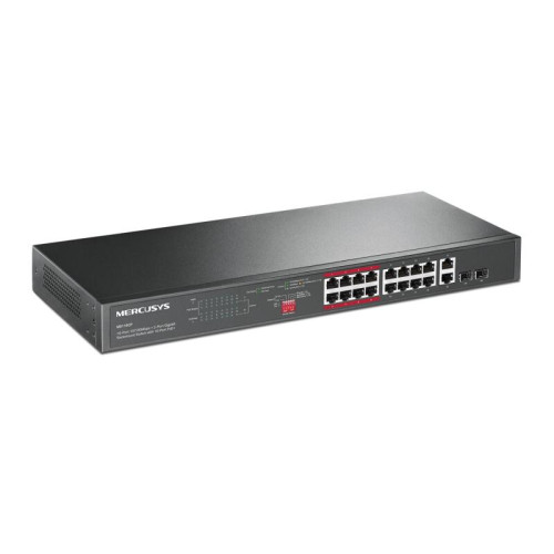 Коммутатор Mercusys MS118CP (L2) 16x100Мбит/с 2x1Гбит/с 2xКомбо(1000BASE-T/SFP) 16PoE+ 190W неуправляемый