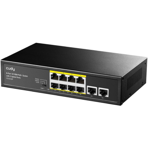 Коммутатор/ 8-Port 10/100M PSE RJ-45  +2 RJ45 10/100M Uplink Port Unmanaged PoE+ Switch 120W, CCTV/VLAN mode support, long distance:250M at CCTV mode.  802.3af/at standard, Support PD Alive Function, ±4 KV Surge Protection, Alternative 1/2(+),3/6(-),Steel