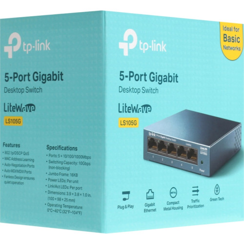 Коммутатор TP-Link LS105G (L2) 5x1Гбит/с неуправляемый