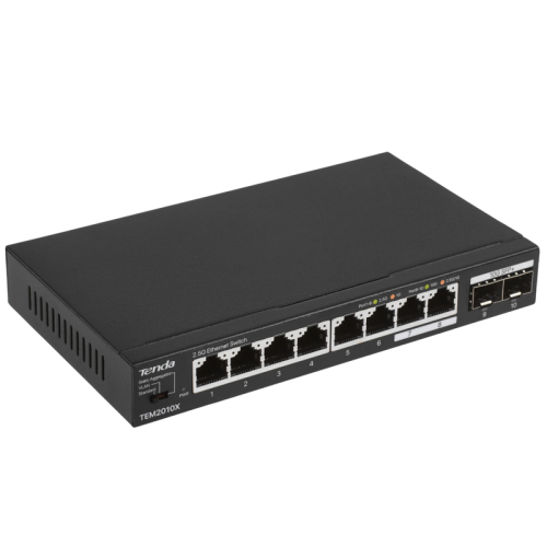 Коммутатор/ Tenda TEM2010X Коммутатор неуправляемый, 10 портов, RJ-45 8х2,5 Гбит/с, SFP+ 2х10 Гбит/с, настольный, металлический корпус