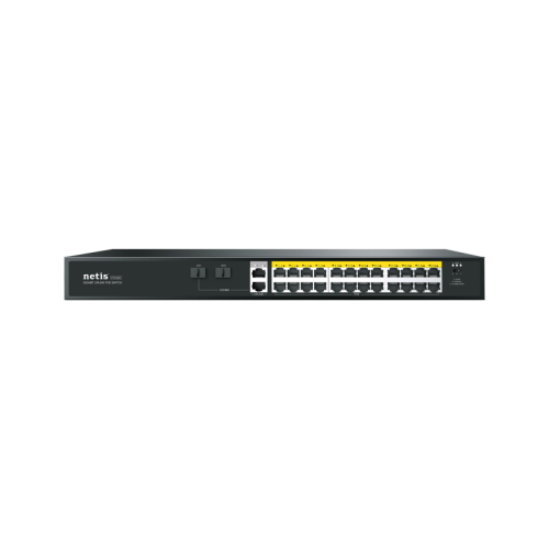 Коммутатор Netis P124GH (L2) 24x100Мбит/с 2x1Гбит/с 1xКомбо(1000BASE-T/SFP) 1SFP 24PoE 24PoE+ 360W н