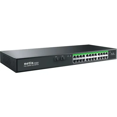 Коммутатор Netis P124GC (L2) 24x1Гбит/с 2SFP 24PoE+ 360W неуправляемый