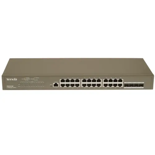 Коммутатор/ Tenda TEG3328F Коммутатор управляемый, 24x1 Гбит/с, SFP 4x1 Гбит/с, установка в стойку, металлический корпус