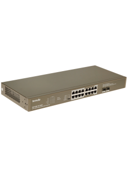Коммутатор/ Tenda TEG1118P-16-250W Коммутатор неуправляемый PoE, 16 портов, 16x1 Гбит/с, PoE 16х30 Вт (до 230Вт), SFP 2x1 Гбит/с, установка в стойку
