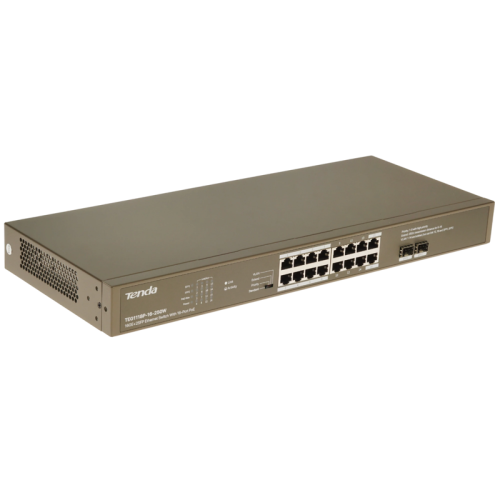 Коммутатор/ Tenda TEG1118P-16-250W Коммутатор неуправляемый PoE, 16 портов, 16x1 Гбит/с, PoE 16х30 Вт (до 230Вт), SFP 2x1 Гбит/с, установка в стойку