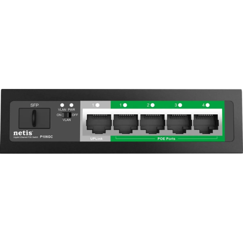 Коммутатор Netis P106GC (L2) 5x1Гбит/с 1SFP 4PoE 60W неуправляемый