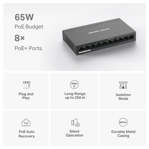 Коммутатор/ 10-Port 10/100Mbps Desktop Switch with 8-Port PoE+