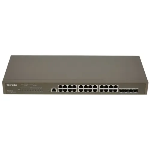Коммутатор/ Tenda TEG5328F Коммутатор управляемый L2, 28 портов, 24х1 Гбит/с, Base-X SFP 4х1 Гбит/с, установка в стойку