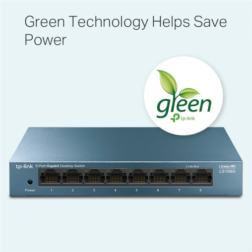 8 ports Giga Unmanagement switch, 8 10/100/1000Mbps RJ-45 ports, metal shell, desktop and wall mountable, plug and play, support 802.1p QoS, power saving