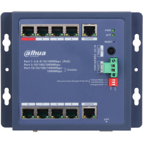 Коммутатор Dahua DH-CHS4110-8ET-90-F 8x100Мбит/с 1x1Гбит/с управляемый