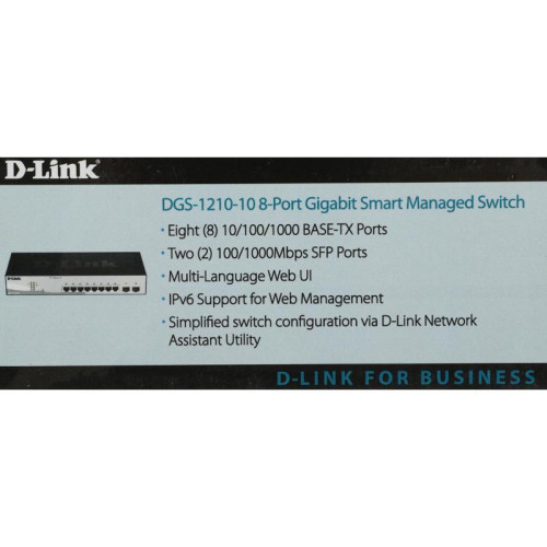 Коммутатор D-Link DGS-1210-10/F1A 8x1Гбит/с 2SFP управляемый