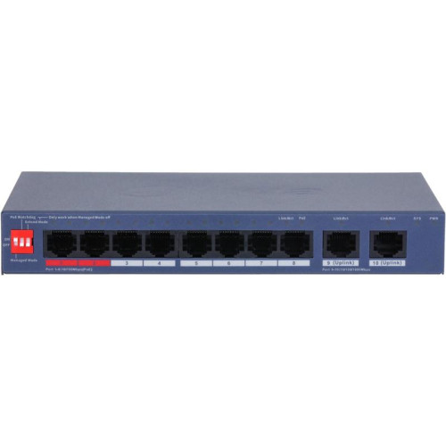Коммутатор Dahua DH-CS4010-8ET2GT-110 (L2) 8x100Мбит/с 2x1Гбит/с 8PoE 110W управляемый