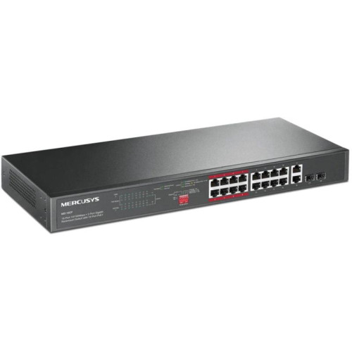 Коммутатор Mercusys MS118CP (L2) 16x100Мбит/с 2x1Гбит/с 2xКомбо(1000BASE-T/SFP) 16PoE+ 190W неуправляемый