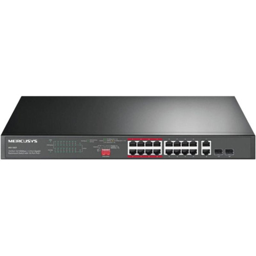 Коммутатор Mercusys MS118CP (L2) 16x100Мбит/с 2x1Гбит/с 2xКомбо(1000BASE-T/SFP) 16PoE+ 190W неуправляемый