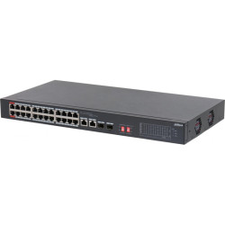 24-портовый неуправляемый коммутатор с РоЕ; Порты: 24 RJ45 10/100Мбит/с (PoE/PoE+/Hi-PoE) 2 комбинированных SFP/RJ45 10/100/1000Мбит/с (uplink); мощность PoE: порты 12 до 60Вт порты 324 до 30Вт суммарно до 240Вт; питание: 100240В(AC)