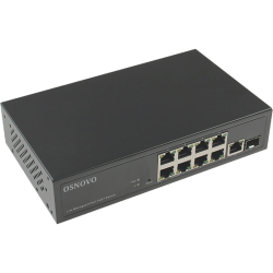 Коммутатор управляемый/ OSNOVO Web-управляемый PoE коммутатор Gigabit Ethernet на 10 портов. Порты: 8 x GE (10/100/1000BASE-T) с PoE (до 30W) + 1 x GE (10/100/1000BASE-T) + 1 x GE SFP (1000Base-X). Соответствует стандартам PoE IEEE 802.3af/at. Суммарная м