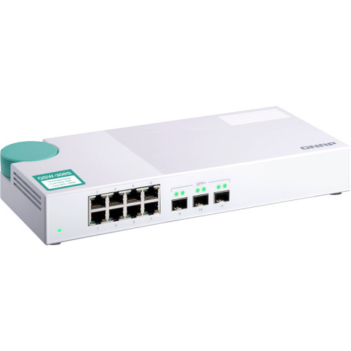 Коммутатор/ QNAP QSW-308S Unmanaged 10 Gb / s switch with 3 SFP + ports and 8 1 Gb / s RJ-45 ports, throughput up to 76 Gb / s, JumboFrame support