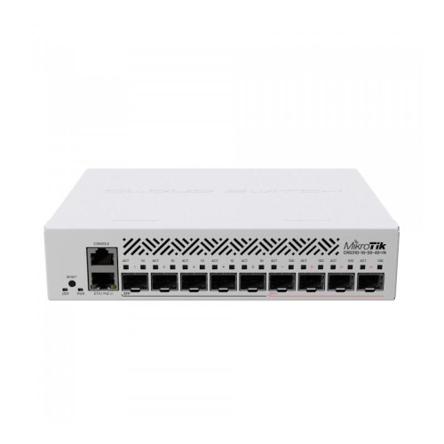 Коммутатор/ CRS310-1G-5S-4S+IN Cloud Router Switch with 800 MHz CPU, 256 MB RAM, 4xSFP+, 5xSFP cages, 1xGBit LAN port, RouterOS L5, desktop case, rackmount ears, PSU