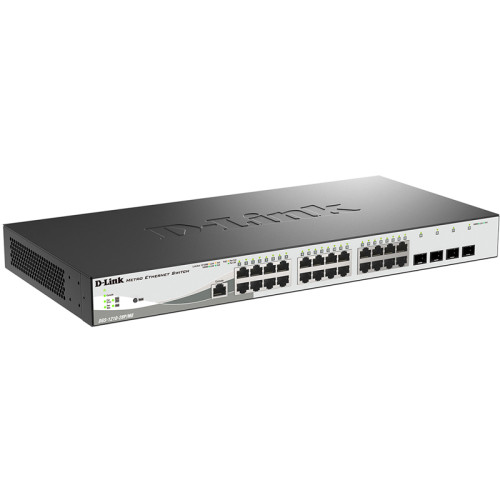 Коммутатор/ DGS-1210-28P/ME/B Managed L2 Metro Ethernet Switch 24x1000Base-T PoE, 4x1000Base-X SFP, PoE Budget 193W, Surge 6KV, CLI, RJ45 Console, Dying Gasp