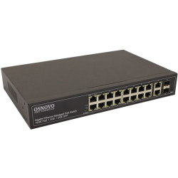 OSNOVO Управляемый L2 PoE коммутатор Gigabit Ethernet на 16 RJ45 PoE + 2 x RJ45 + 2 GE SFP портов, до 30W на порт, суммарно до 300W