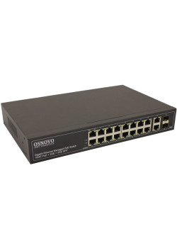 OSNOVO Управляемый L2 PoE коммутатор Gigabit Ethernet на 16 RJ45 PoE + 2 x RJ45 + 2 GE SFP портов, до 30W на порт, суммарно до 300W