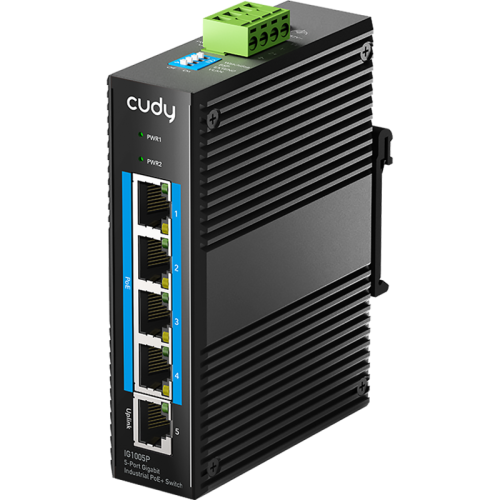 Промышленный коммутатор/ 5-Port Aluminum Industrial PoE+ Switch, 1000Mbps 5-Port RJ45, 802.3at/af, Din-rail design, Power supply:DC 9.6~57V work temperature:-40 °C-75°C, Power Adapter Not Included