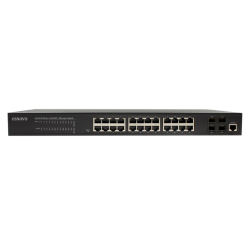 Коммутатор/ OSNOVO SW-24G4SF-L2 Управляемый L2+ коммутатор Gigabit Ethernet на 28 портов.Порты: 24 x GE (10/100/1000Base-T) + 4 x GE SFP (1000Base-X), Консольный порт; Уровень управления L2+ (Full managed); Поддержка Jumbo Frame 10K, IGMP Snooping, DHCP-с