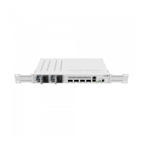 Коммутатор/ CRS504-4XQ-IN Cloud Router Switch with Quad-Core A9531 650 MHz CPU, 16 x 25G port 98DX4310 switch chip, 64 MB RAM, 4 x 100G QSFP28 ports, 1 x 100Mbit Eth port for management, RouterOS L5, desktop case