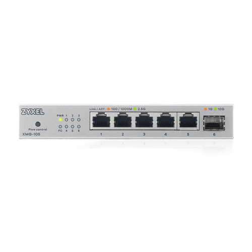 Коммутатор/ Мультигигабитный коммутатор Zyxel XMG-105, 5xRJ-45: 1/2.5G, 1xSFP+, настольный, бесшумный