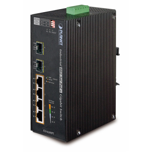 коммутатор/ PLANET IP30 6-Port Gigabit Switch with 4-Port 802.3AT POE+ plus 2-port 100/1000X SFP (-40 to 75 C)