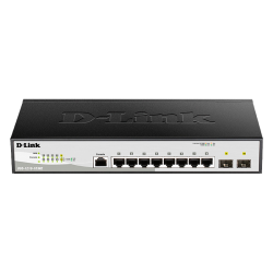 Коммутатор/ DGS-1210-10/ME/B Managed L2 Metro Ethernet Switch 8x1000Base-T, 2x1000Base-X SFP, Surge 6KV, CLI, RJ45 Console, RPS, Dying Gasp