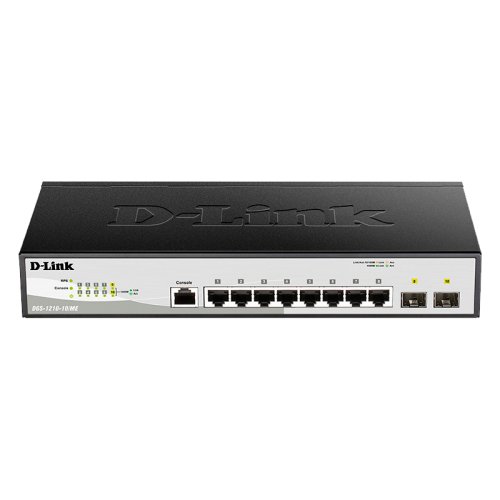 Коммутатор/ DGS-1210-10/ME/B Managed L2 Metro Ethernet Switch 8x1000Base-T, 2x1000Base-X SFP, Surge 6KV, CLI, RJ45 Console, RPS, Dying Gasp