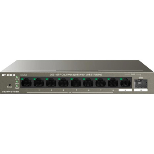 Коммутатор IP-Com G2210P-8-102W (L2) 9x1Гбит/с 1xКомбо(1000BASE-T/SFP) 1SFP 8PoE 92W неуправляемый