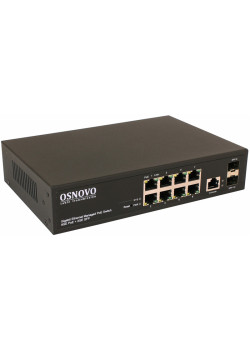 Коммутатор/ OSNOVO Гигабитный L2 PoE коммутатор на 10 портов, 8 *10/100/1000 Base-T PoE, 2*SFP 1000 Base-T, PoE на порт до 30W, суммарно до 150W