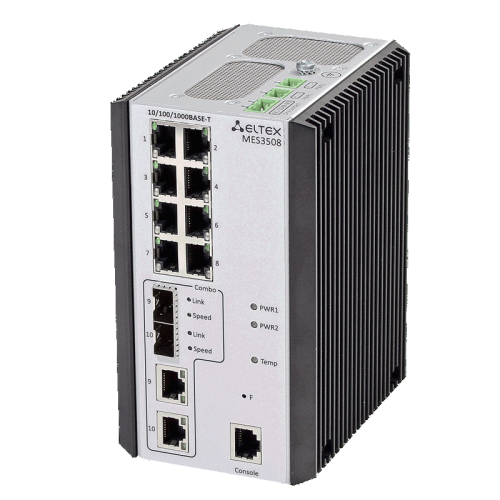 Ethernet-коммутатор MES3508, 8х10/100/1000Base-T, 2хcombo 10/100/1000Base-T/1000Base-X, L3, 20-75 VDC