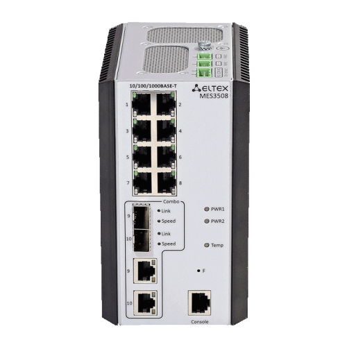 Ethernet-коммутатор MES3508, 8х10/100/1000Base-T, 2хcombo 10/100/1000Base-T/1000Base-X, L3, 20-75 VDC