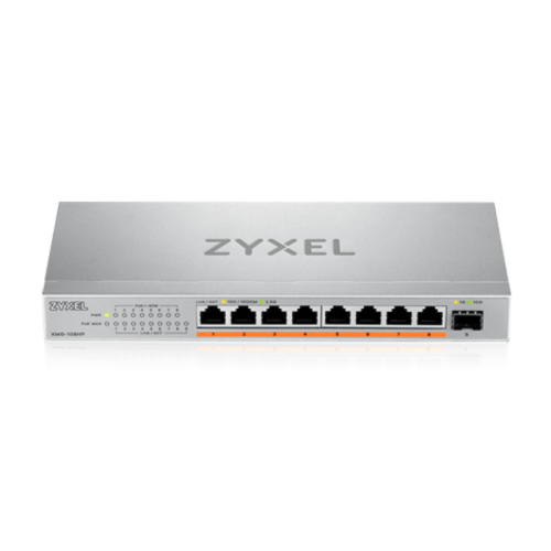 Коммутатор/ Мультигигабитный PoE++ коммутатор Zyxel XMG-108HP, 8xRJ-45: 1/2.5G PoE++, 1xSFP+, настольный, бесшумный, бюджет PoE 100 Вт