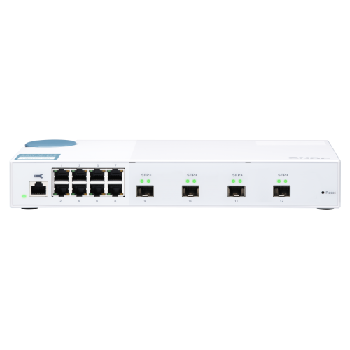 Коммутатор/ QNAP QSW-M408S 10 Gbps managed switch with 4 SFP + ports, 8 1 Gbps RJ-45 ports, bandwidth up to 96 Gbps, JumboFrame support.