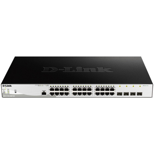 Коммутатор/ DGS-1210-28MP/ME Managed L2 Metro Ethernet Switch 24x1000Base-T PoE, 4x1000Base-X SFP, PoE Budget 370W, Surge 6KV, CLI, RJ45 Console, Dying Gasp