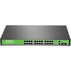 Коммутатор Digma DSP224F-2C-R400 DSP224F-2C-R400 V1 (L2) 24x100Мбит/с 2xКомбо(1000BASE-T/SFP) 24PoE 24PoE+ 400W неуправляемый