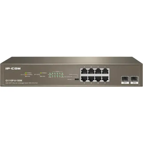 Неуправляемый PoE коммутатор с 8 Гигабитными портами PoE и 2 SFP портами.