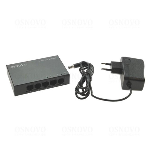 Коммутатор неуправляемый/ OSNOVO Неуправляемый коммутатор Fast Ethernet на 5 портов. Порты: 5 x FE (10/100Base-TX). Auto MDI/MDIX Встроенная грозозащита 2кВ. В комплекте БП DC12V(1A). Размеры (ШхВхГ): 100 x 23 x 65мм. Рабочая температура: 0...+40 гр. С.